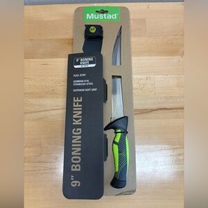 9” Boning Fishing Knife & Sheath. 4116 Stainless Steel, Mustad, Soft Grip.